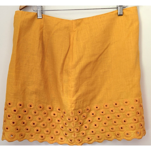 Michael Kors Dresses & Skirts - MICHAEL KORS Embroidered Floral Eyelet Linen Skirt | Size 14 Yellow Lined Boho